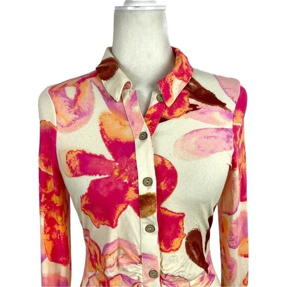 Free People Shayla Cream Floral Print Button Front Mini Dress Size Medium - Picture 3 of 15